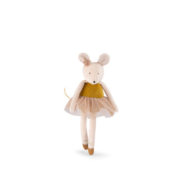 Golden mouse plush toy from The Little School of Dance by Moulin Roty, perfect for cuddly playtime and imaginative adventures.