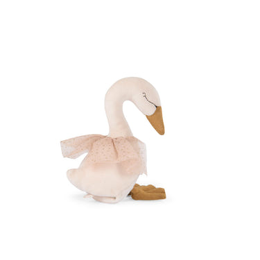 Musical swan toy from Moulin Roty, perfect for babies and toddlers, promoting creativity and play.