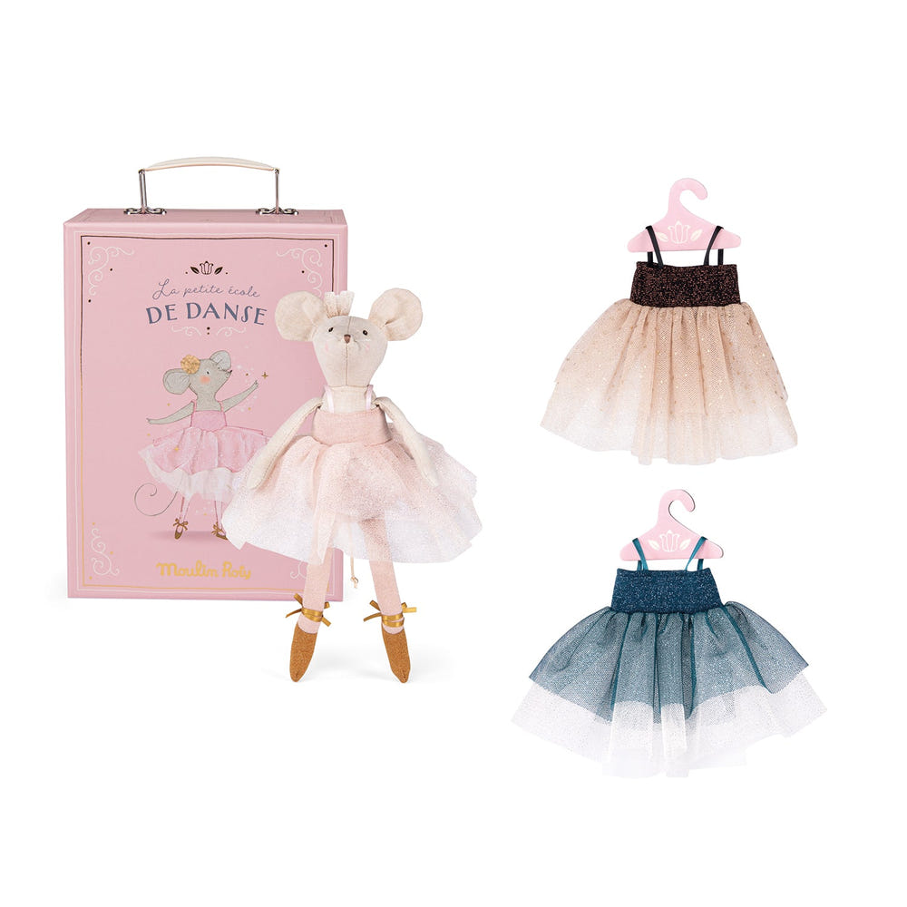 "Tutus suitcase for dolls from The Little School Of Dance by Moulin Roty, perfect for imaginative play."