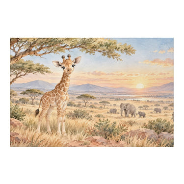Baby Giraffe Safari kids rug, full view of the printed design