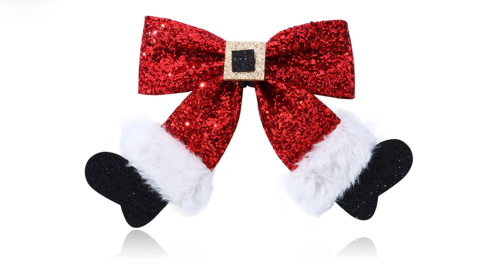 Christmas Bow socks clip for babies, perfect accessory for hats, socks, and mittens.