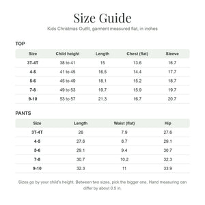 Kids Christmas outfit size guide in inches