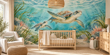 Watercolor Sea Turtles Ocean Wall Mural, image 1