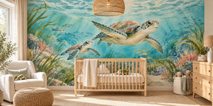 Watercolor Sea Turtles Ocean Wall Mural, image 1