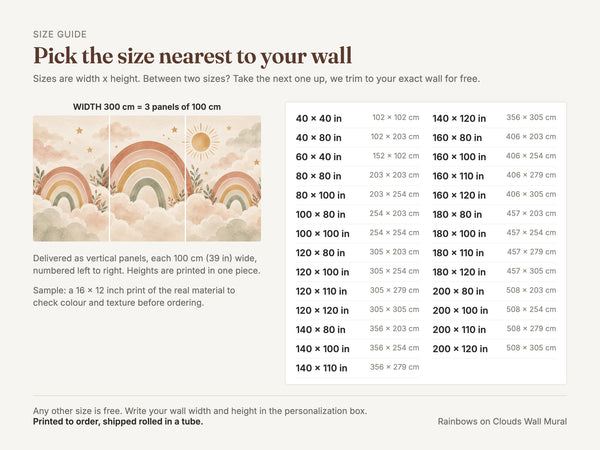 Watercolor Rainbows on Clouds Wall Mural, image 4
