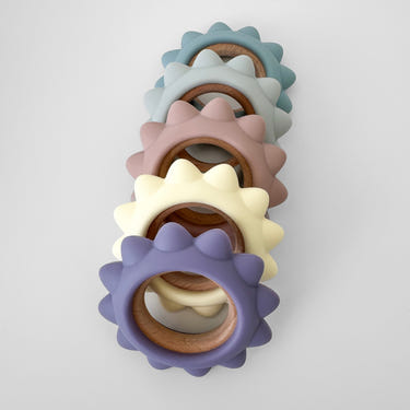 Garden Party Teether Collection: Silicone & Beechwood Sunshine for safe, soothing baby teething relief.