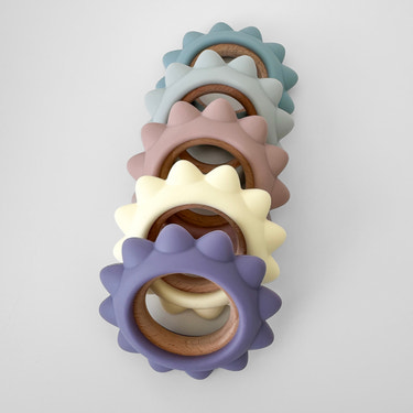 Garden Party Teether Collection - Silicone & Beechwood Sunshine