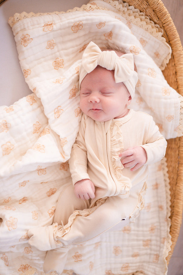 Cream Baby Pajamas | Ruffle Zipper Romper