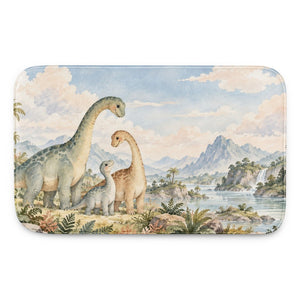 Long Neck Family Dinosaur kids bath mat, full view of the printed design