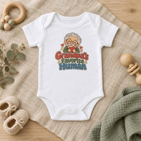 Grandpa's Favorite Human baby bodysuit in white