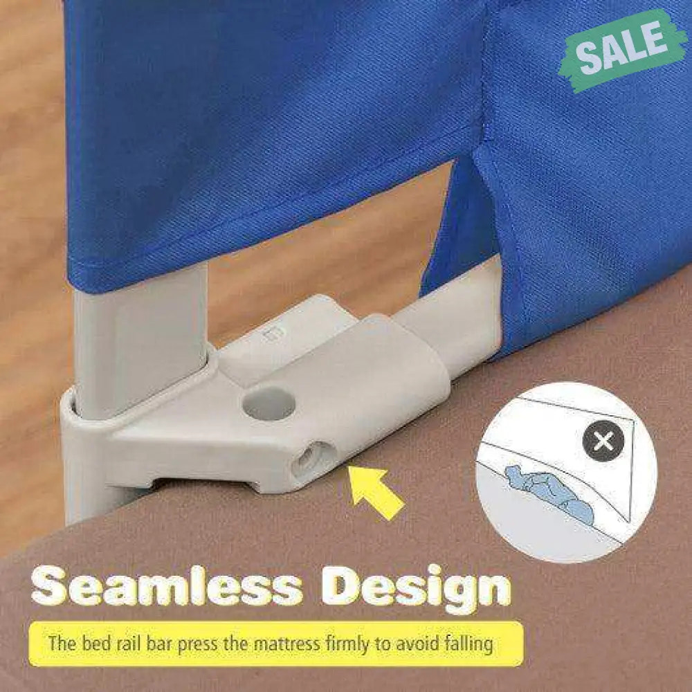 69.5 Inches Toddler Bedrail with Anti-Collision Cotton and Side Pocket-Blue Gray Bed Rails
