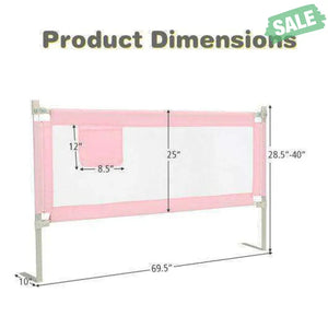 69.5 Inches Toddler Bedrail with Anti-Collision Cotton and Side Pocket-Blue Gray Bed Rails