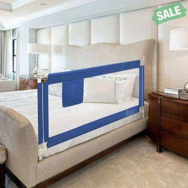 69.5 Inches Toddler Bedrail with Anti-Collision Cotton and Side Pocket-Blue Gray Bed Rails