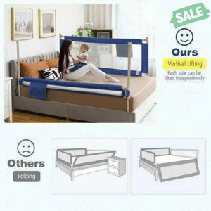 69.5 Inches Toddler Bedrail with Anti-Collision Cotton and Side Pocket-Blue Gray Bed Rails