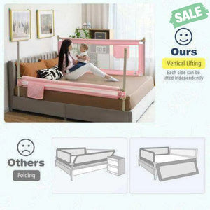 69.5 Inches Toddler Bedrail with Anti-Collision Cotton and Side Pocket-Blue Gray Bed Rails