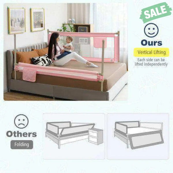 69.5 Inches Toddler Bedrail with Anti-Collision Cotton and Side Pocket-Blue Gray Bed Rails