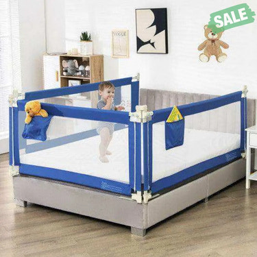 69.5 Inches Toddler Bedrail with Anti-Collision Cotton and Side Pocket-Blue Gray Bed Rails