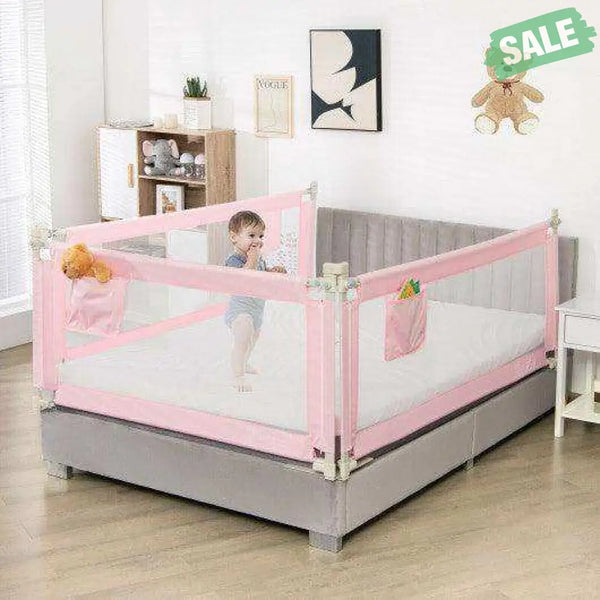 69.5 Inches Toddler Bedrail with Anti-Collision Cotton and Side Pocket-Blue Gray Bed Rails