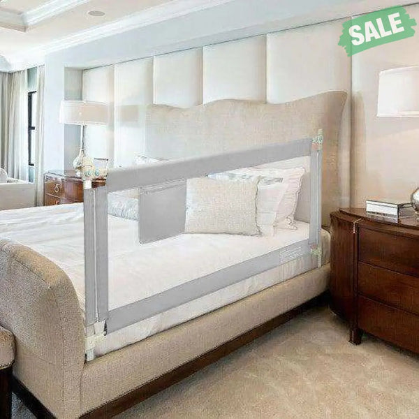 69.5 Inches Toddler Bedrail with Anti-Collision Cotton and Side Pocket-Blue Gray Bed Rails