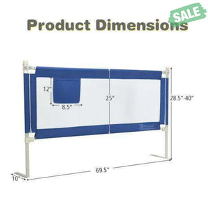 69.5 Inches Toddler Bedrail with Anti-Collision Cotton and Side Pocket-Blue Gray Bed Rails