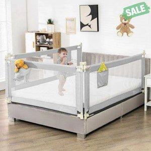 69.5 Inches Toddler Bedrail with Anti-Collision Cotton and Side Pocket-Blue Gray Bed Rails