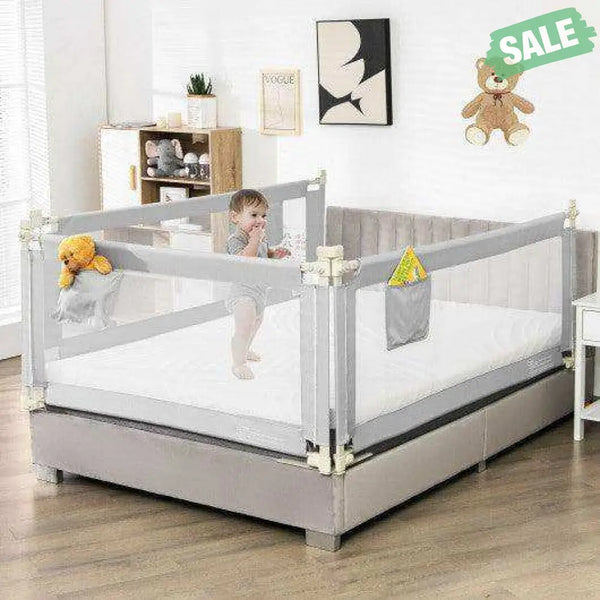 69.5 Inches Toddler Bedrail with Anti-Collision Cotton and Side Pocket-Blue Gray Bed Rails