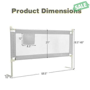 69.5 Inches Toddler Bedrail with Anti-Collision Cotton and Side Pocket-Blue Gray Bed Rails