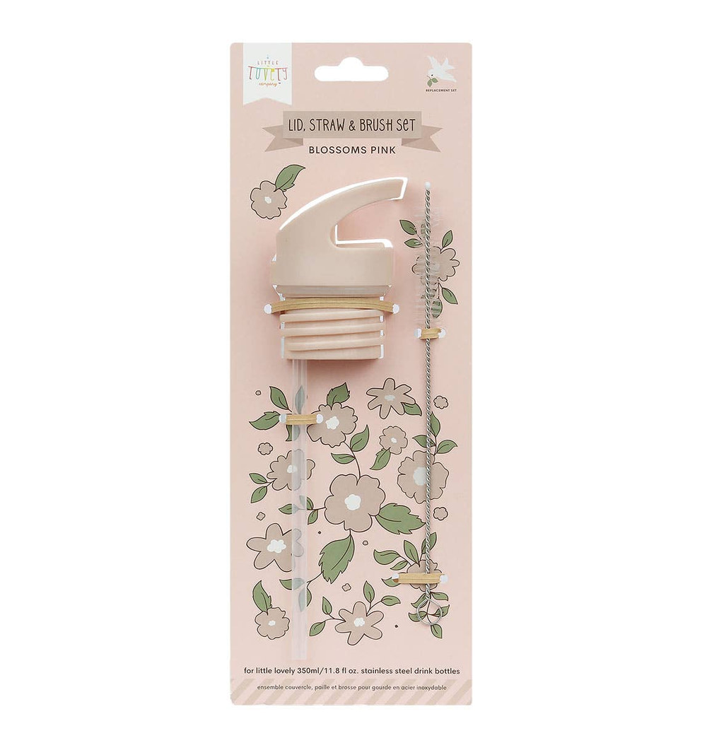 Replacement Lid, Straw & Brush Set for Stainless Steel Bottle: Blossoms