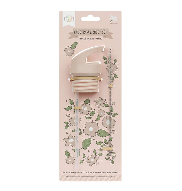 Replacement Lid, Straw & Brush Set for Stainless Steel Bottle: Blossoms