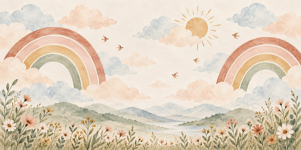 Watercolor Wildflower Rainbow Meadow Wall Mural, image 1
