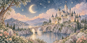 Watercolor Moonlit Castle Fairy Tale Wall Mural, image 3
