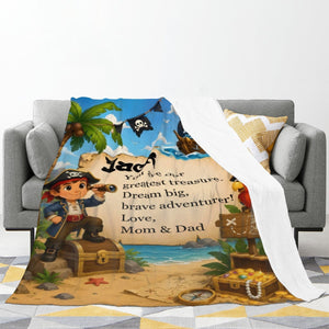 Personalized Pirate Treasure Throw Blanket for Kids | Soft Flannel Fleece Custom Name Gift