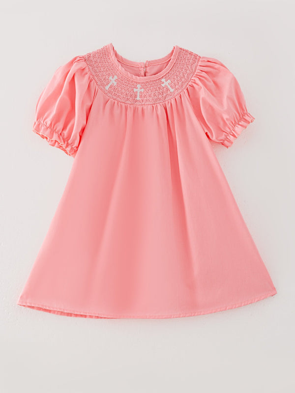 CORAL Smocked Church Christ Bishop Christening Dress