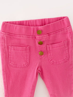 Pink gradient denim flared pants for babies, showcasing a stylish angle 2 view. Perfect for trendy little ones!