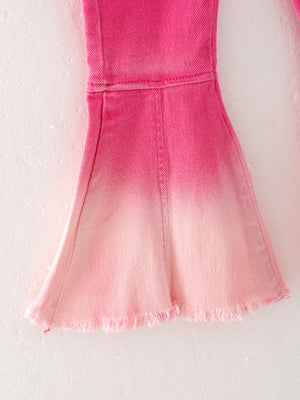 Pink gradient denim flared pants for babies, showcasing a stylish angle 3 view.