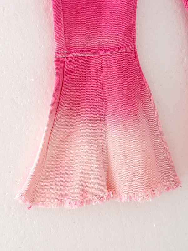 Pink gradient denim flared pants for babies, showcasing a stylish angle 3 view.
