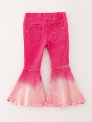 Pink gradient denim flared pants for babies, stylish and comfortable, shown from angle 4.