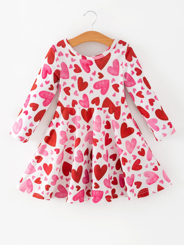 Toddler girls' cute pink and red heart print dress for Valentine's Day. Perfect for festive occasions!