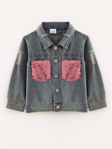 Girls Sequins Denim Jacket