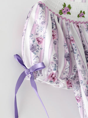 Fall Purple Floral Smocked Embroidered Girl Dress