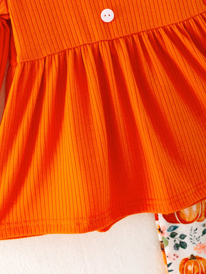 Girls Fall Pumpkin Print Set