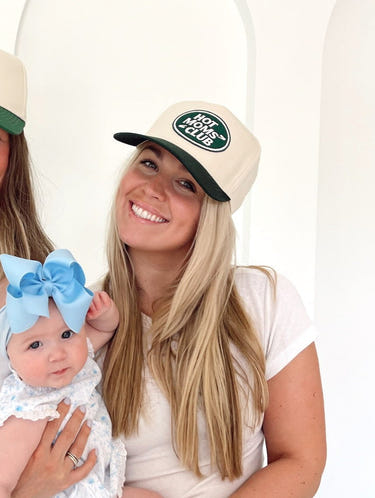 Hot Moms Club Green Vintage Trucker Hat - stylish and trendy accessory for fashionable moms.