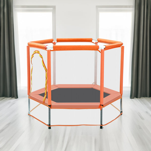 55'' Toddlers Trampoline with Safety Enclosure Net and Balls, Indoor Outdoor Mini Trampoline for Kids