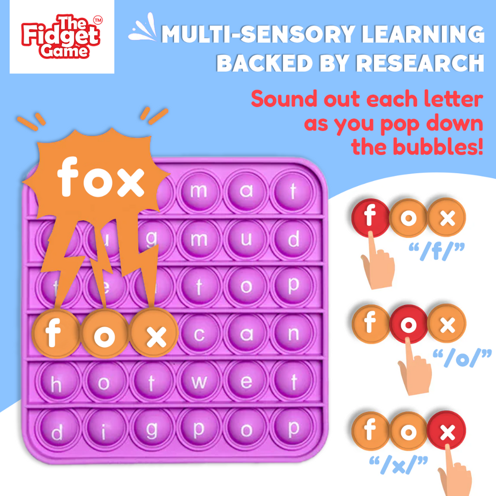 Extra CVC Fidget Mats for kids - Educational Word Pop toy for fun learning and sensory play.