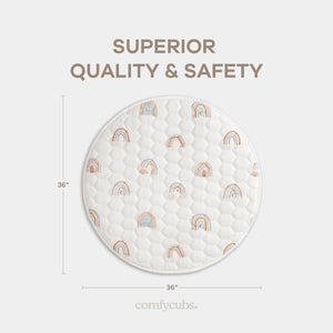 Rainbow play mat with non-slip bottom, perfect for safe and fun playtime for babies. Angle view 6.