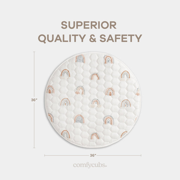 Rainbow play mat with non-slip bottom, perfect for safe and fun playtime for babies. Angle view 6.