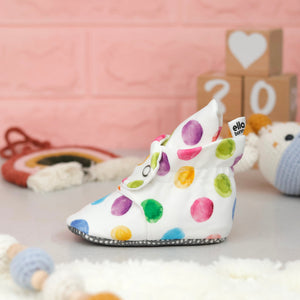 Organic Cotton Baby Booties, Non-Slip Sole, Cotton Newborn Booties Home Nursery Shoes, Colorful Dots