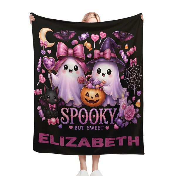 Personalized Halloween Ghost Blanket – Spooky But Sweet Custom Name Fleece Throw