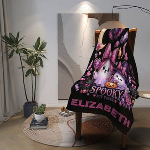 Personalized Halloween Ghost Blanket – Spooky But Sweet Custom Name Fleece Throw