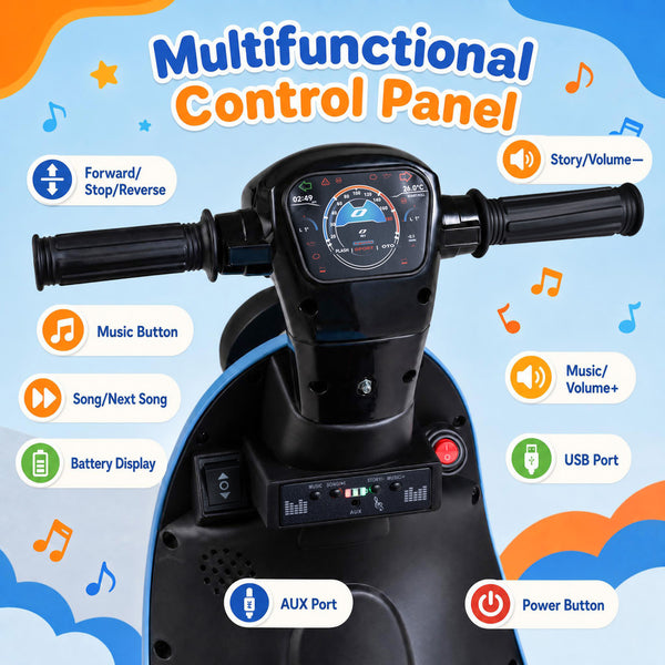 6V Electric Ride on Motorcycle with LED Headlight for Kids Aged 3-5 Years